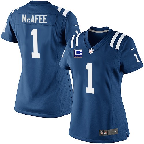 Women's Elite Pat McAfee C Patch Nike Jersey Royal Blue Home - #1 NFL Indianapolis Colts